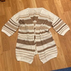 NWOT Wishlist boutique brand open loose knit beige stripes cardigan